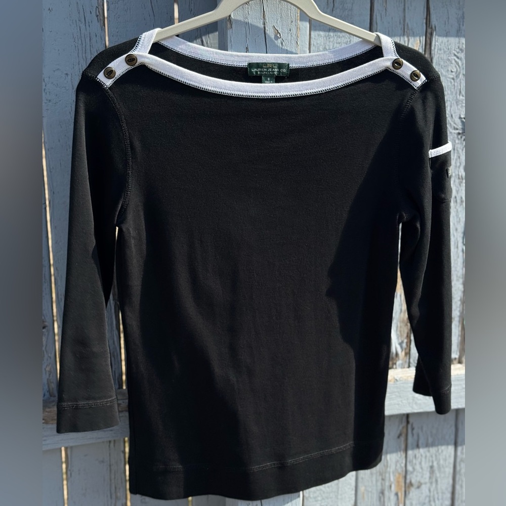 Lauren Ralph Lauren Black Shirt Small Women’s Boat Neck Basic Chic Elegant Style - Picture 5 of 6